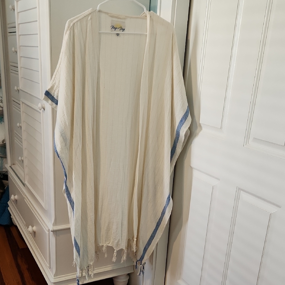 Blue and Cream Swim Coverup with Flowing Silhouette